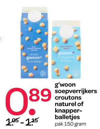 Spar G'woon soepverrijkers croutons naturel of knapper-balletjes 150 gram aanbieding