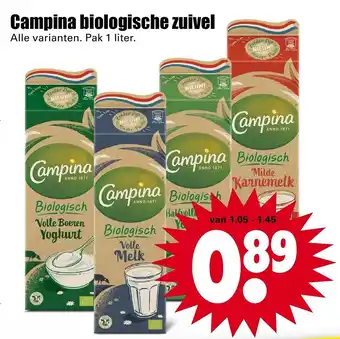 Dirk Campina biologische zuivel 1L aanbieding