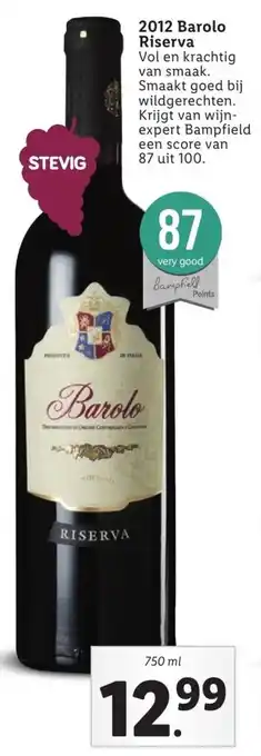 Lidl 2012 Barolo Riserva 750ml aanbieding