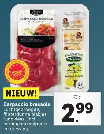 Lidl Carpaccio bresaola 75g aanbieding