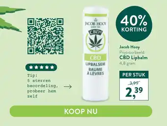 Holland & Barrett CBD Lipbalm 4,8 gram aanbieding