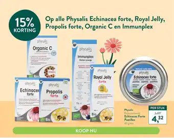 Holland & Barrett Op alle Physalis Echinacea forte, Royal Jelly, Propolis forte, Organic C en Immunplex aanbieding