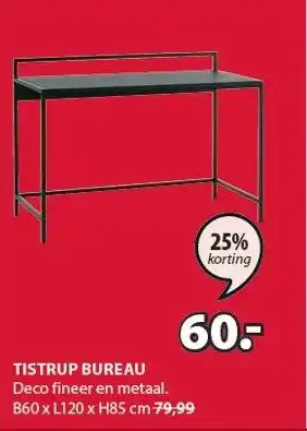 Jysk TISTRUP BUREAU Deco fineer en metaal. aanbieding