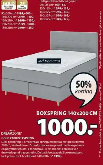 Jysk GOLD C100 BOXSPRING aanbieding