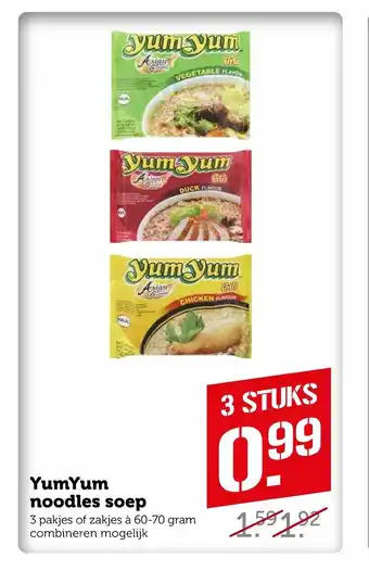 CoopCompact YumYum Noodles Soep 3 pakjes of zakjes a 60-70 gram aanbieding