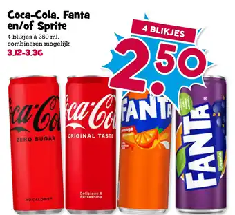 Boon`s Markt Coca-Cola, Fanta en/of Sprite 4 blikjes à 250 ml aanbieding