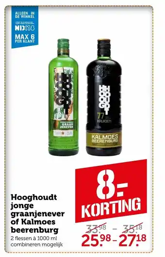 CoopCompact Hooghoudt Jonge Graanjenever of Kalmoes Beerenburg 2 flessen a 1000 ml aanbieding