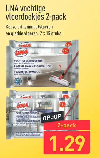 ALDI UNA vochtige vloerdoekjes 2-pack aanbieding