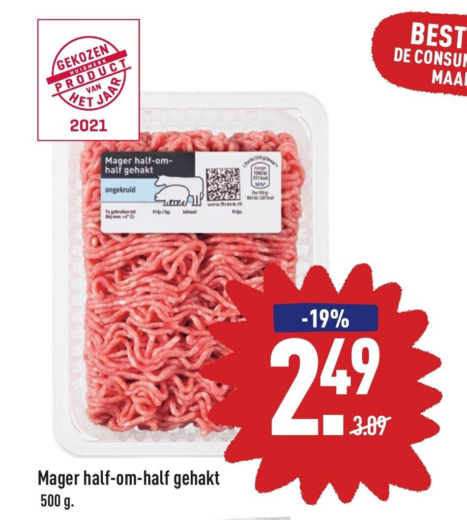 Mager HalfOmHalf Gehakt 500g aanbieding bij ALDI