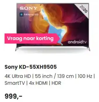 PlatteTV SONY 4K LED TV FHD SmartTV | KD-55XH9505 aanbieding