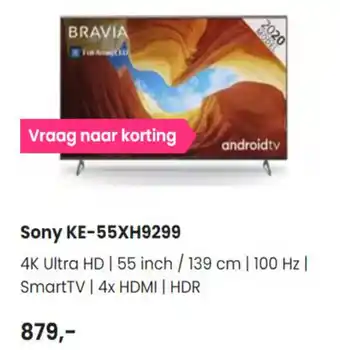 PlatteTV SONY Bravia | KE-55XH9299 aanbieding