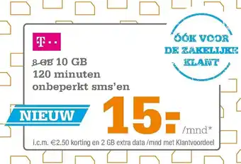 Telecombinatie 10 GB 120 minuten onbeperkt sms'en aanbieding