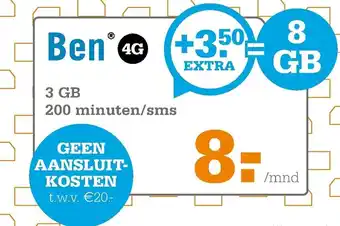 Telecombinatie Ben 3GB 200 minuten/sms aanbieding