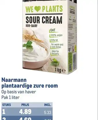 Makro Naarmann plantaardige zure room pak 1 liter aanbieding