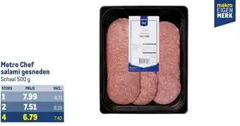 Makro Metro Chef salami gesneden schaal 500 g aanbieding