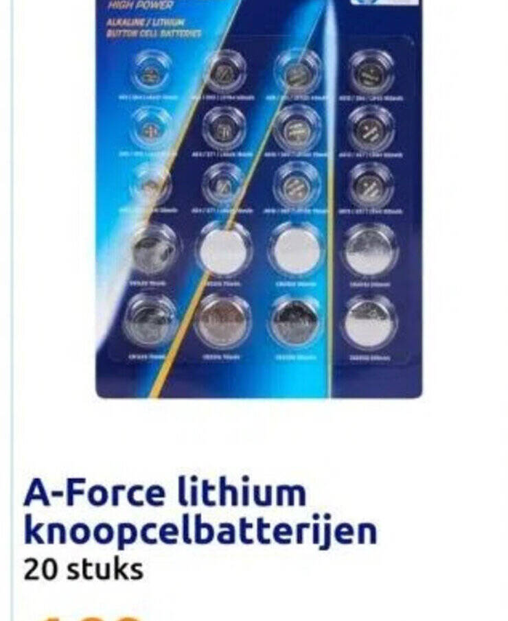 A-Force lithium knoopcelbatterijen 20 stuks aanbieding bij Action