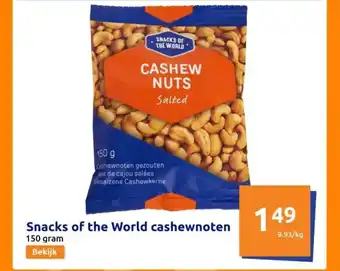 Action Snacks of the World cashewnoten 150 gram aanbieding