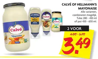 Dekamarkt Calve of Hellmann's mayonaise 2*280-430ml/430-650ml aanbieding