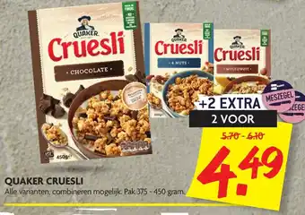 Dekamarkt Quaker Cruesli 2*375-450g aanbieding