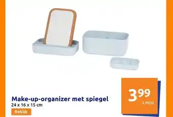 Action Make-up-organizer met spiegel 24 x 16 x 15 cm aanbieding