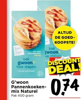 Vomar Voordeelmarkt G'woon pannenkoekenmix naturel pak 400 gram aanbieding