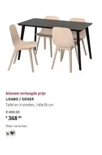 IKEA Lisabo - odger tafel en 4 stoelen 140x78 cm aanbieding