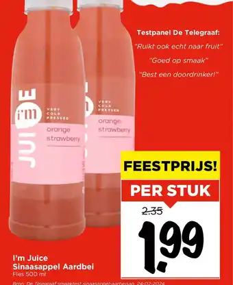 Vomar Voordeelmarkt I'm Juice sinaasappel aardbei 500 ml aanbieding