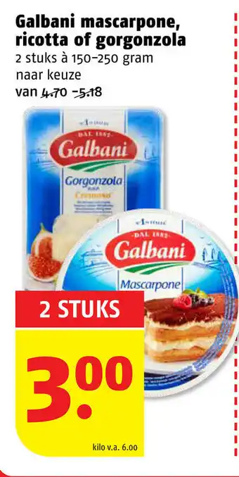 Poiesz Galbani mascarpone. ricotta of gorgonzola 150-250g aanbieding