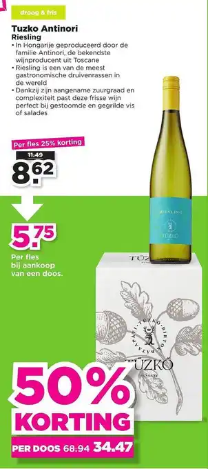 PLUS Tuzko antinori riesling 50% Korting aanbieding