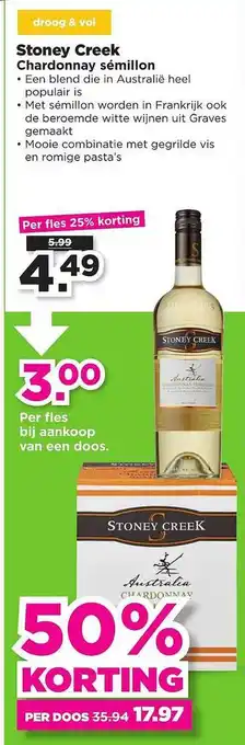 PLUS Stoney creek chardonnay sémillon 50% Korting aanbieding