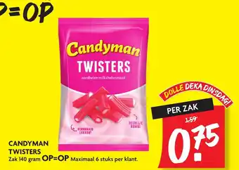 Dekamarkt Candyman Twisters 140g aanbieding