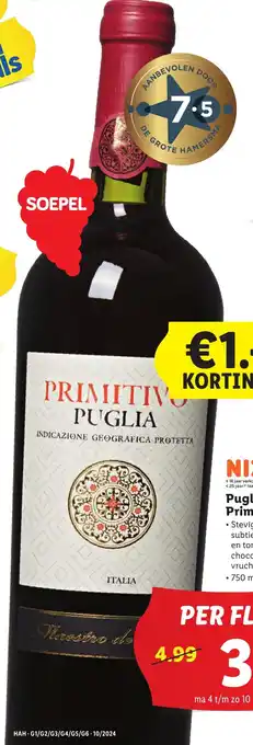 Lidl Puglia Primitivo 750ml aanbieding