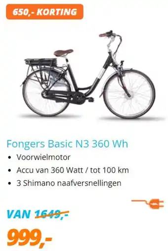 Matrabike Fongers Basic N3 360 Wh aanbieding