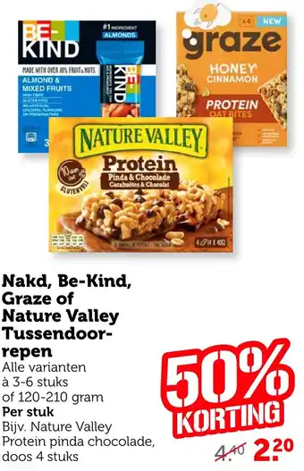 Coop Nakd, Be-Kind, Graze of Nature Valley Tussendoor Repen aanbieding