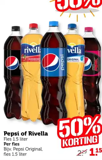 Coop Pepsi of Rivella fles 1.5 liter aanbieding