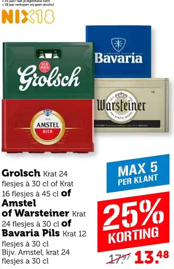 Coop Grolsch of Amstel of Warsteiner of Bavaria Pils aanbieding