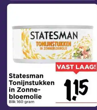 Vomar Voordeelmarkt Statesman Tonijnstukken In Zonnebloemolie 160g aanbieding