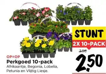 Vomar Voordeelmarkt Perkgoed 10-Pack Afrikaantje, Begonia, Lobelia. Petunia En Vlijtig Liesje aanbieding