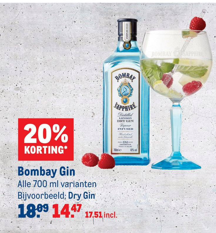 Bombay Gin 700ml aanbieding bij Makro