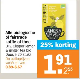 Albert Heijn Alle biologische of fairtrade koffie of thee aanbieding