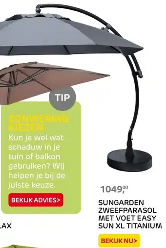 Praxis SUNGARDEN ZWEEFPARASOL MET VOET EASY SUN XL TITANIUM aanbieding