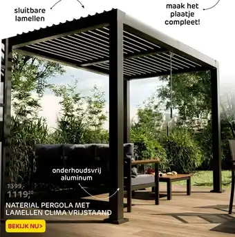 Praxis NATERIAL PERGOLA MET LAMELLEN CLIMA VRIJSTAAND aanbieding