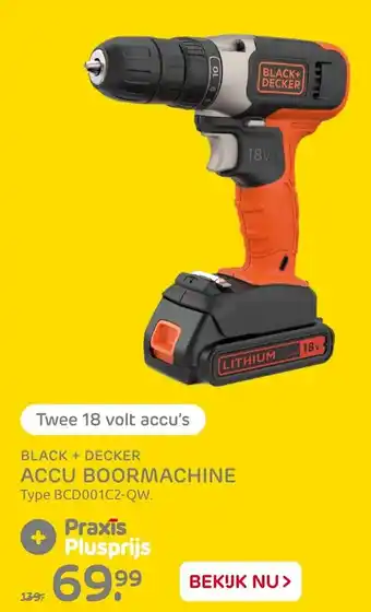 Praxis Black+Decker Accu boormachine | BCD001C2-QW aanbieding