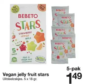 Zeeman BEBETO Stars Vegan jelly fruit uitdeelzakjes 5 x 18 gr aanbieding