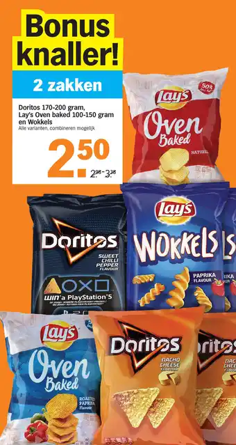 Albert Heijn Doritos 170-200 gram, Lay's Oven baked 100-150 gram en Wokkels 200gram aanbieding