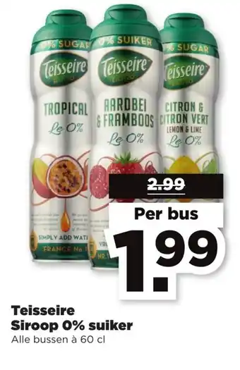 PLUS Teisseire Siroop 0^% suiker 60cl aanbieding