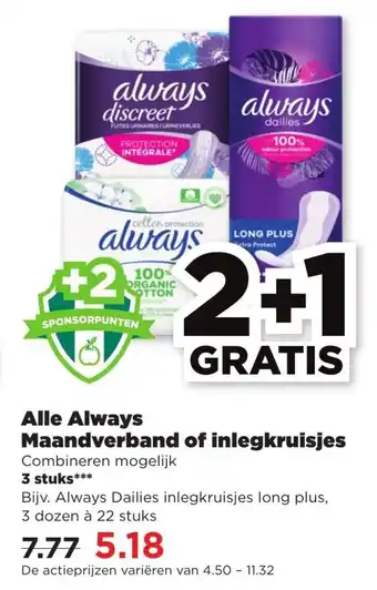 PLUS Alle Always Maandverband of Inlegkruisjes aanbieding