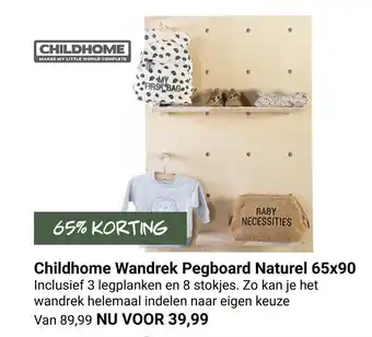 Van Asten BabySuperstore Childhome Wandrek Pegboard Naturel 65 x 90 aanbieding