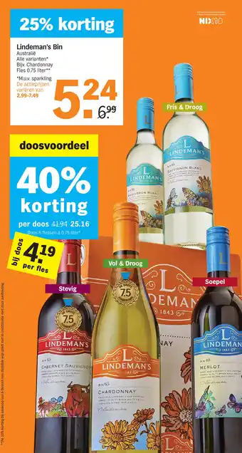 Albert Heijn Lindeman's Bin 0,75liter aanbieding