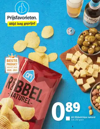 Albert Heijn AH Ribbelchips naturel 250gram aanbieding